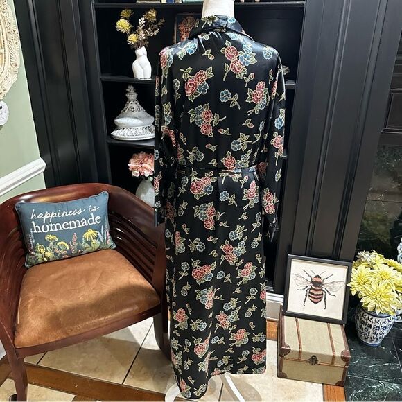 Go Softly Black Metallic Rose Vintage Robe and Nightgown Size Large - Picture 13 of 14
